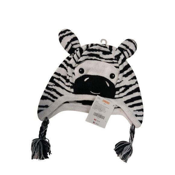 Gymboree Kids Zebra Knit Hat With Tassels Size 5-7 Black & White Stripes NWT - Picture 4 of 5